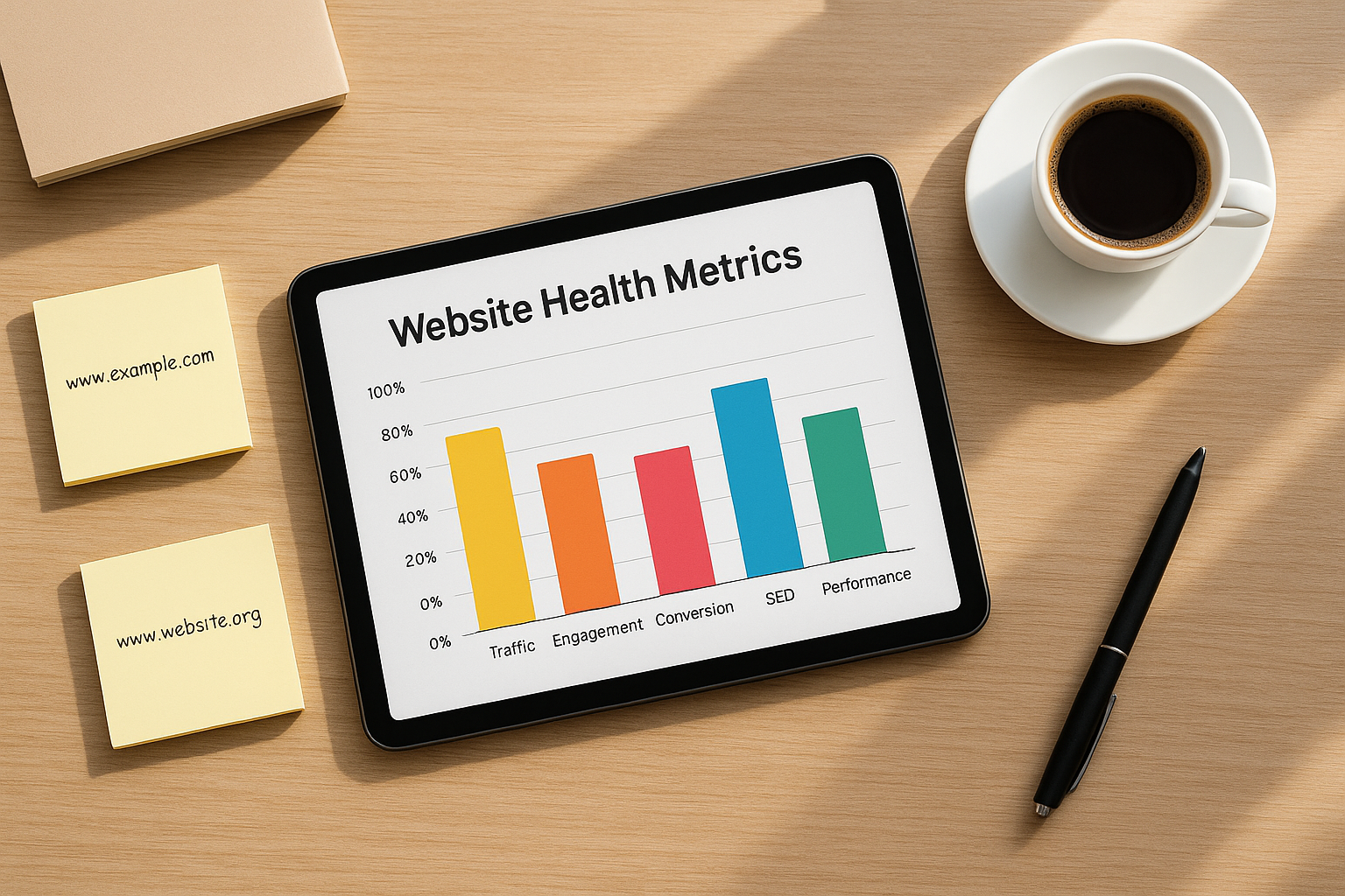 Website health metrics chart used during a broken link testing audit workflow