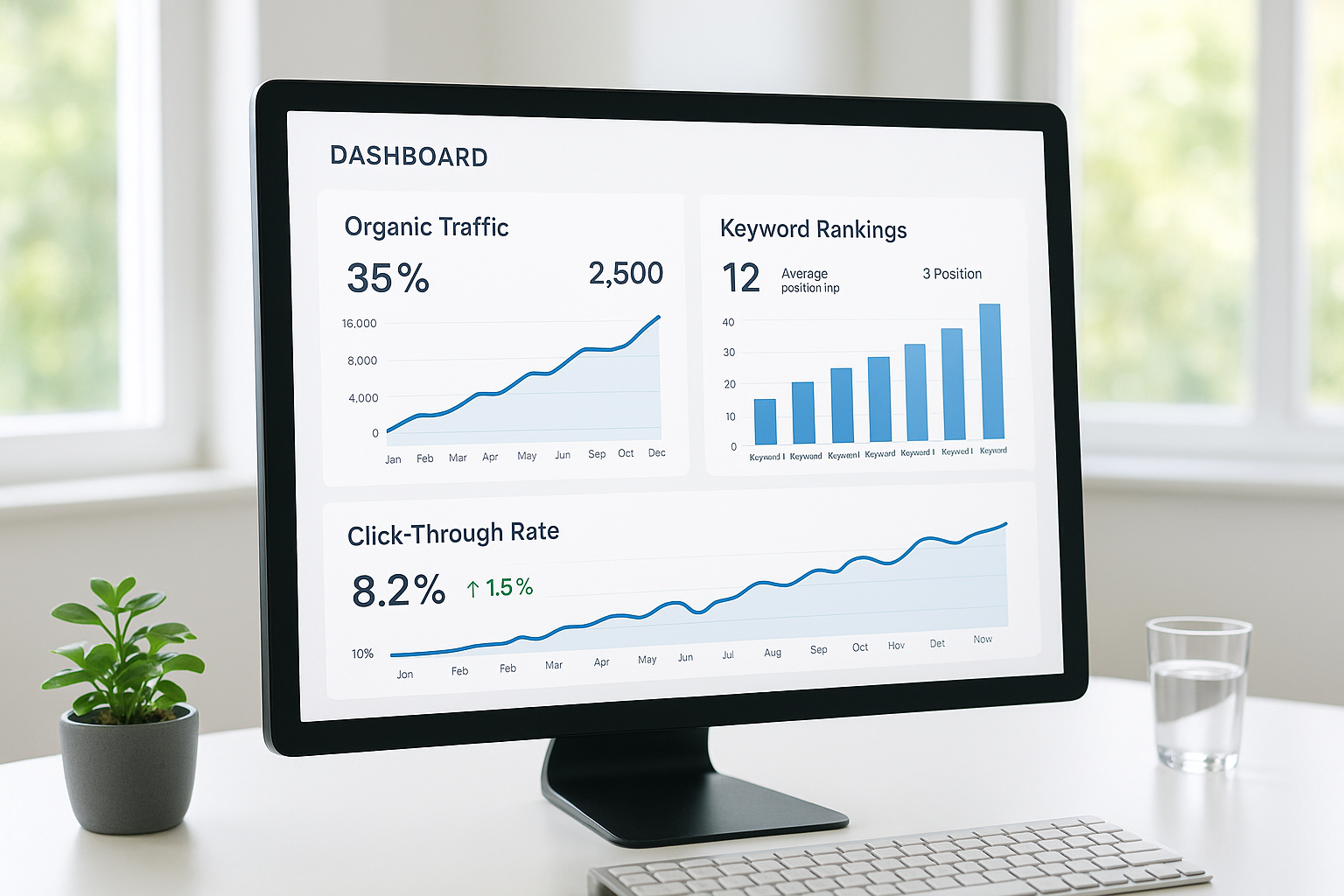 Analytics dashboard tracking organic traffic growth after content optimization