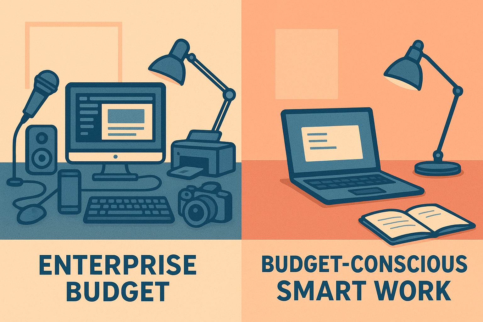 Split composition comparing enterprise SEO setup versus smart budget-friendly affordable SEO tools workflow