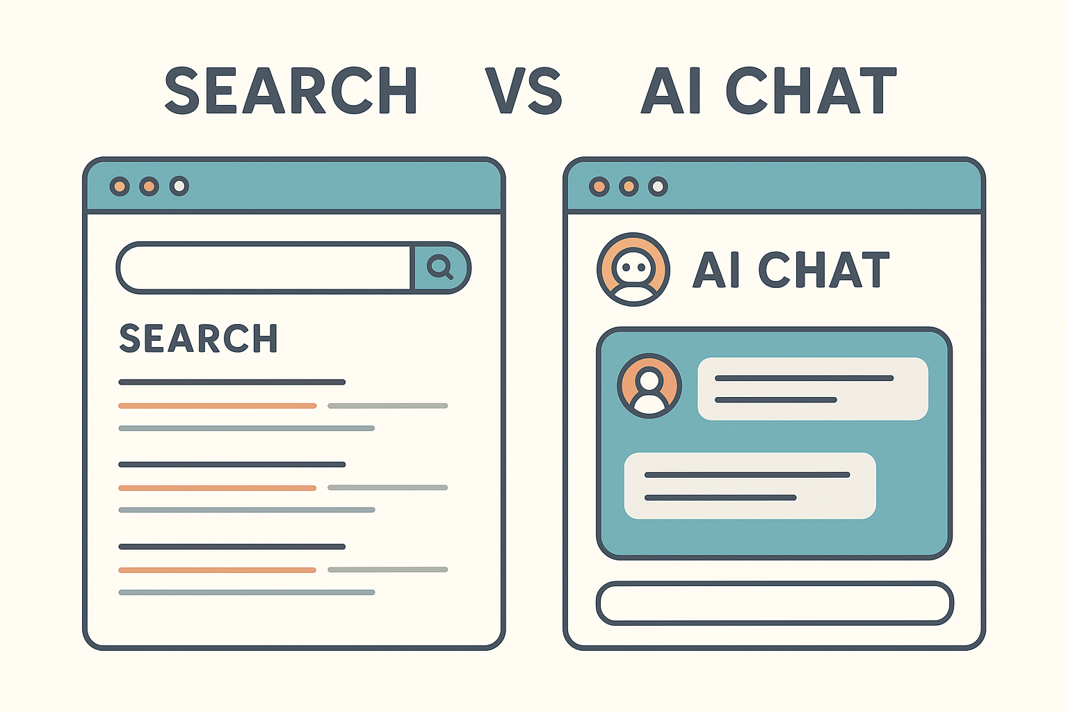 Comparison illustration of traditional search results versus AI answer engine responses