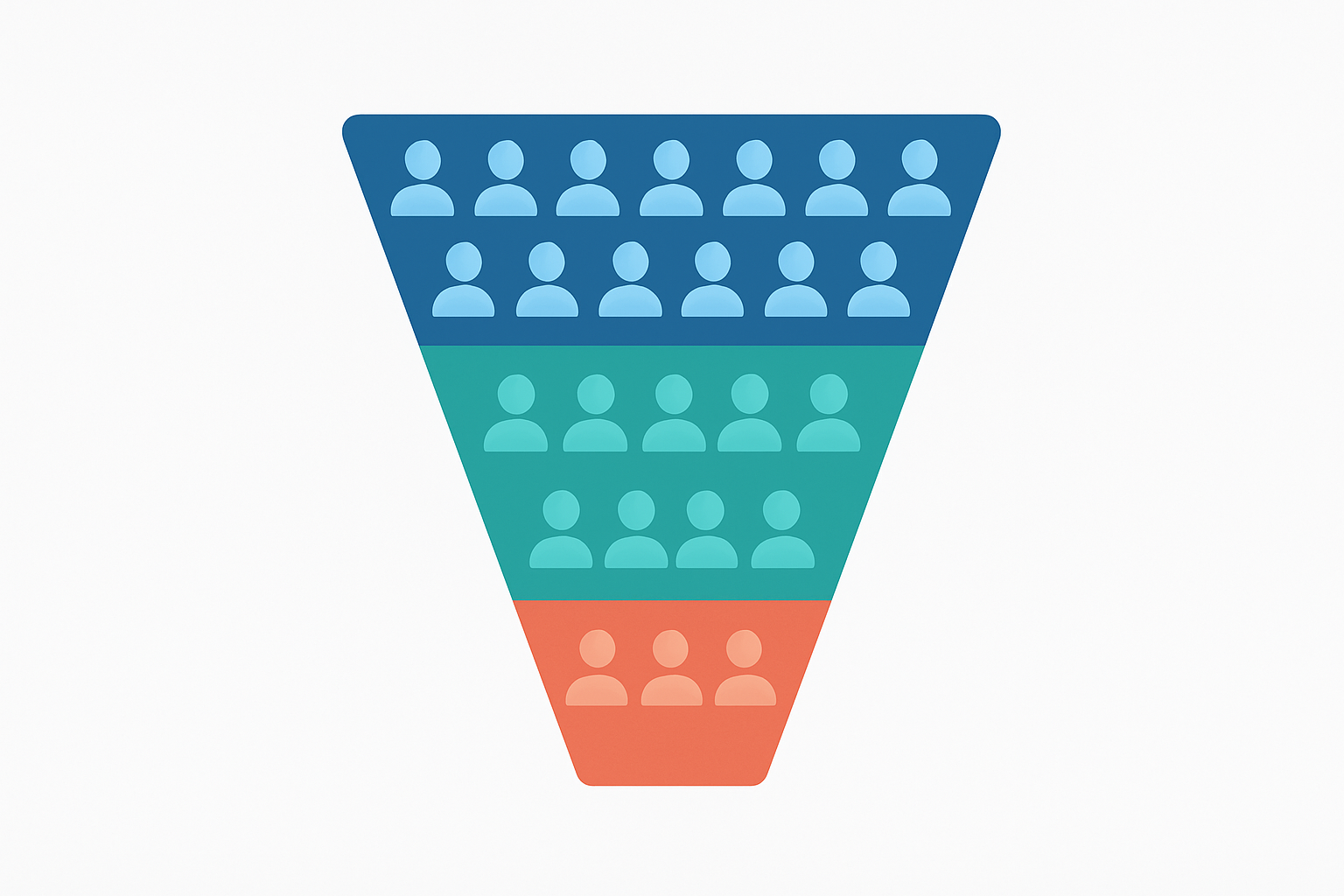Funnel diagram showing how audience targeting narrows a broad population into a highly relevant segment