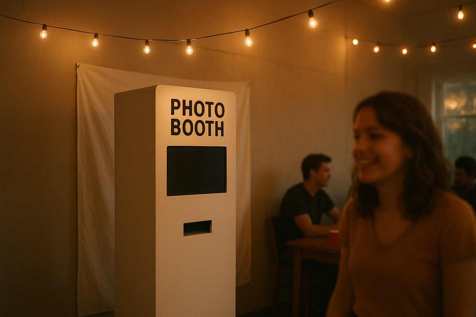 Self-serve photo booth rental under $200 set up at a casual party