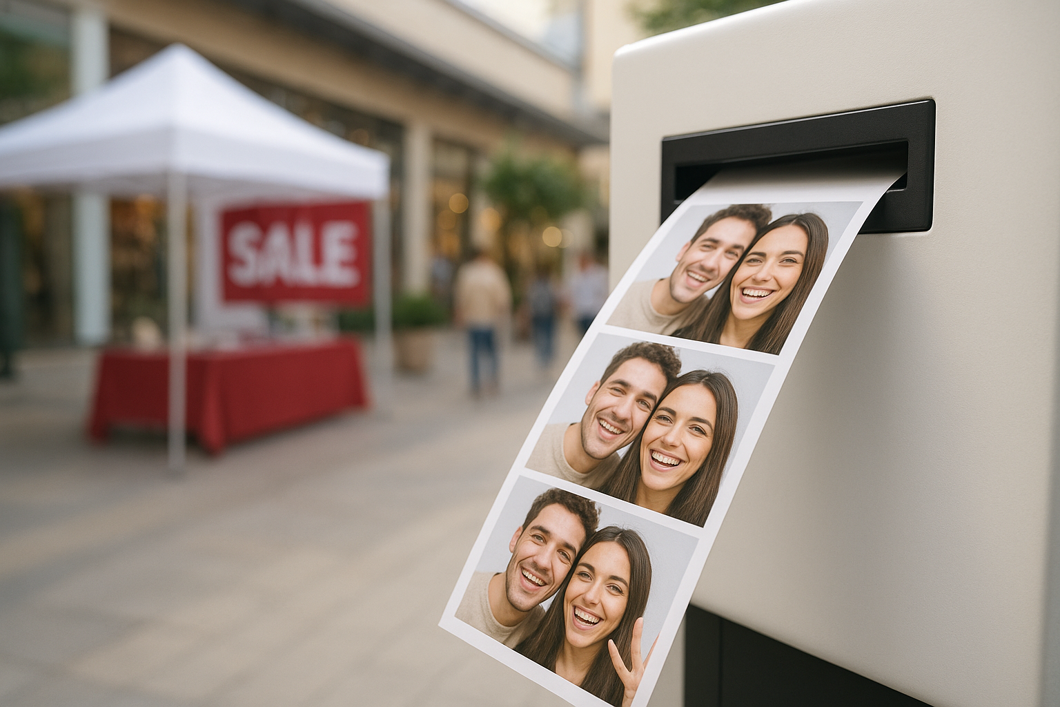 Printed photo strip from an on-site photo booth rental at a mall promotional event