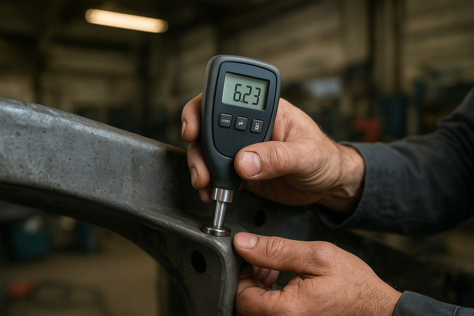 Close-up of precision measuring tools used to verify structural repair accuracy