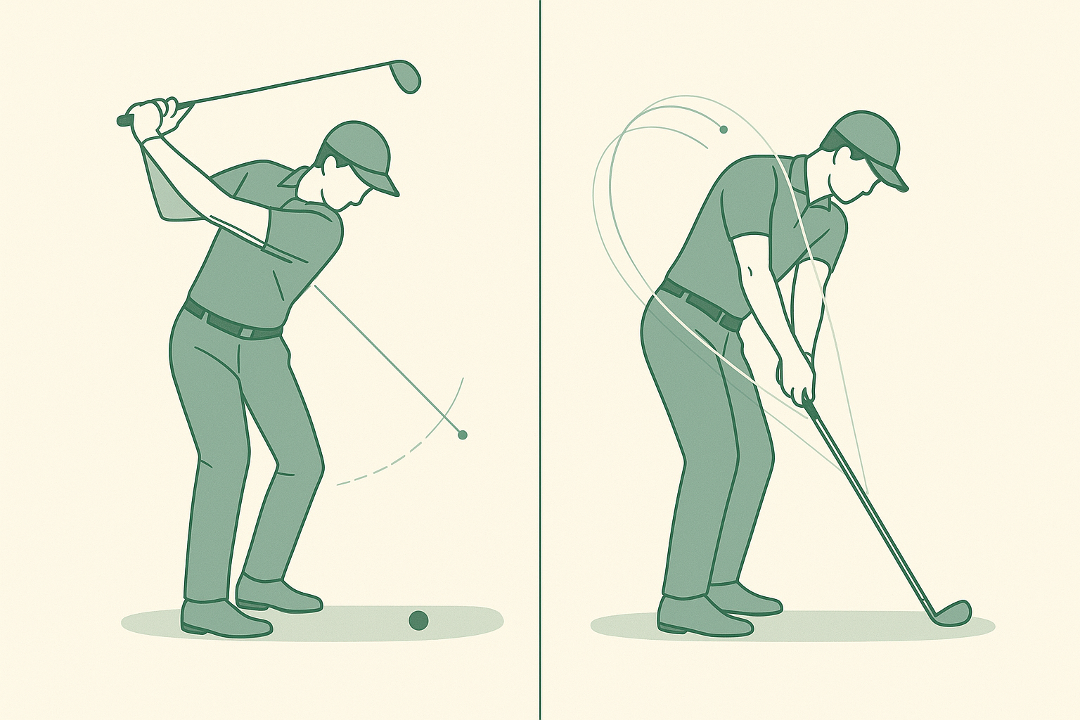 Motion capture comparison illustrating swing dynamics differences between two golf swing sequences