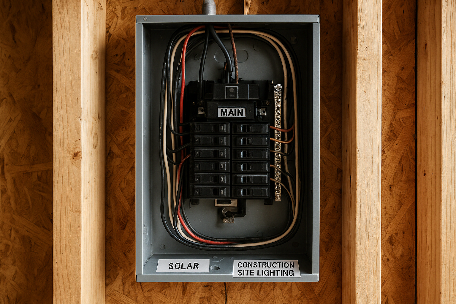 Electrical subpanel with reserved breaker space for future solar in an ADU under construction