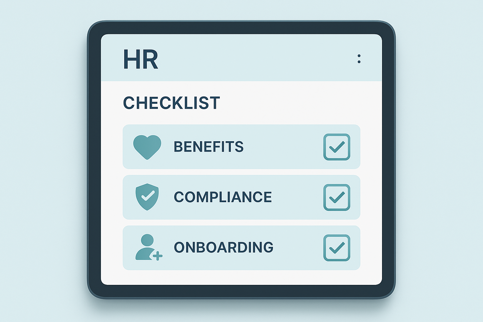 Checklist showing flexible HR administration and benefits components