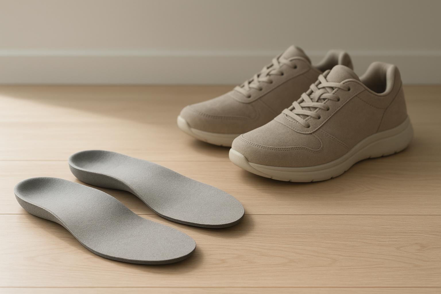 Custom orthotic insoles used as walking aids for flat feet