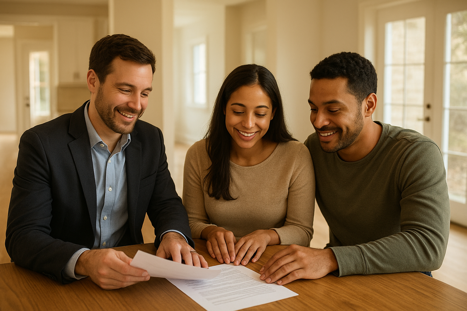 A REALTOR reviewing a builder contract with clients who plan to buy new build homes