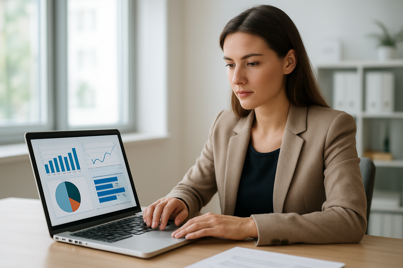 Marketer reviewing analytics from AI-based search tools on a laptop screen