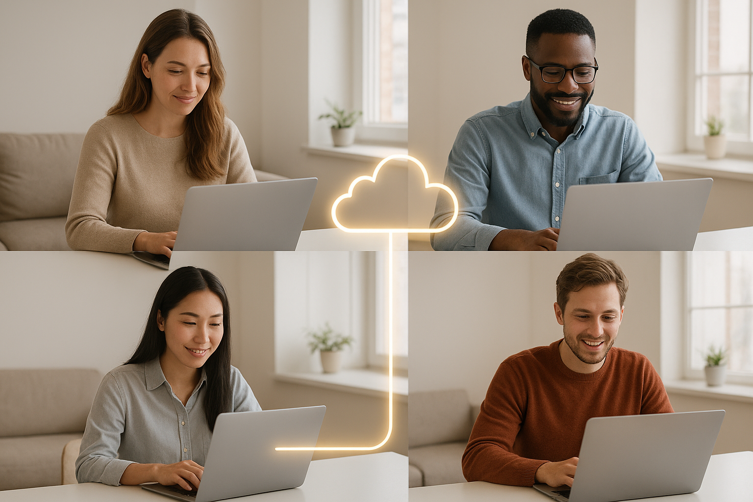 remote team collaborating using a cloud based office suite across multiple devices