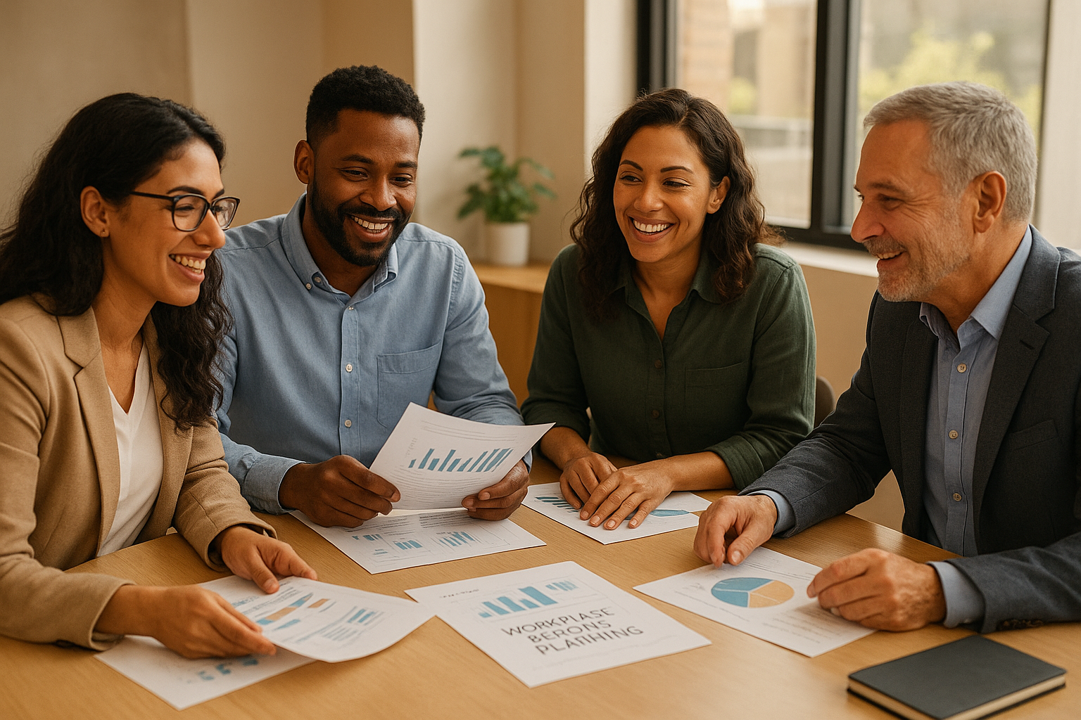 HR leaders reviewing an employee benefits strategy during a planning meeting