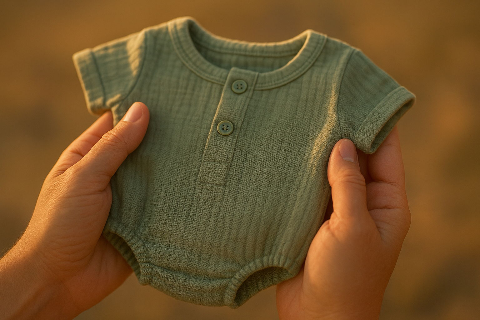 Parent holding a soft organic cotton designer baby romper from a subscription service