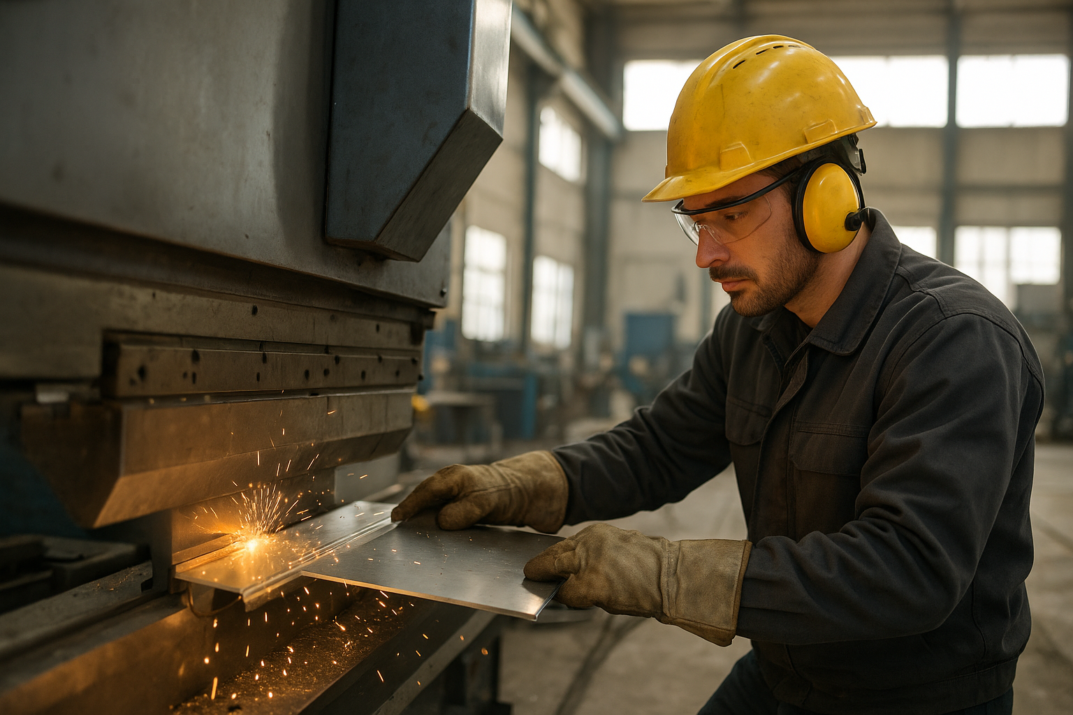Fabricator bending sheet metal for a custom metal installation southern california project