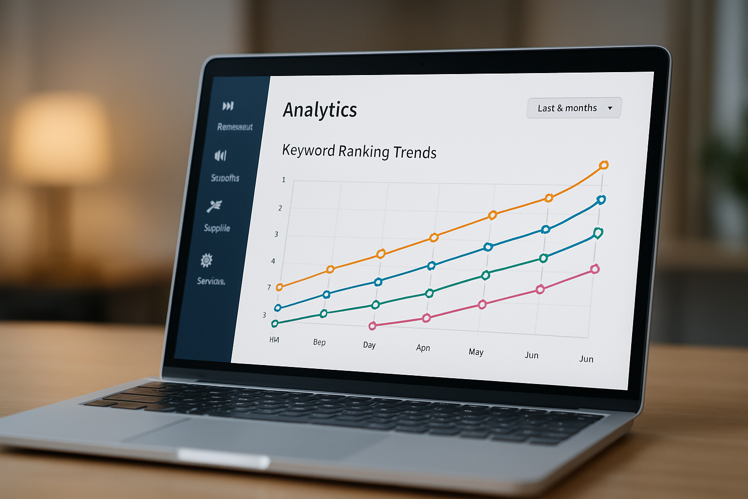 Rank tracking automation dashboard showing keyword position trends over time