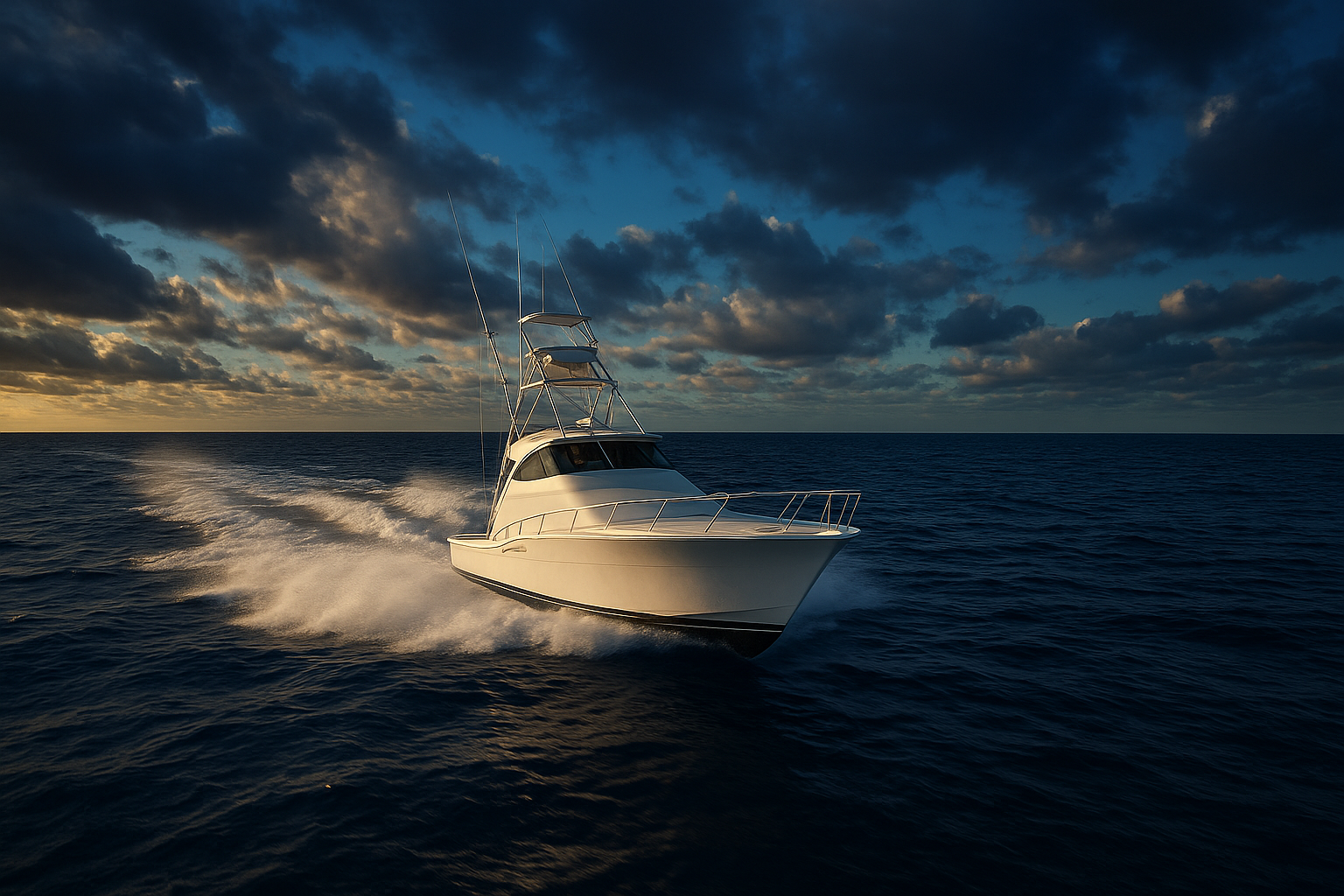Offshore charter boat heading toward Gulf Stream waters for a deep sea fishing trip