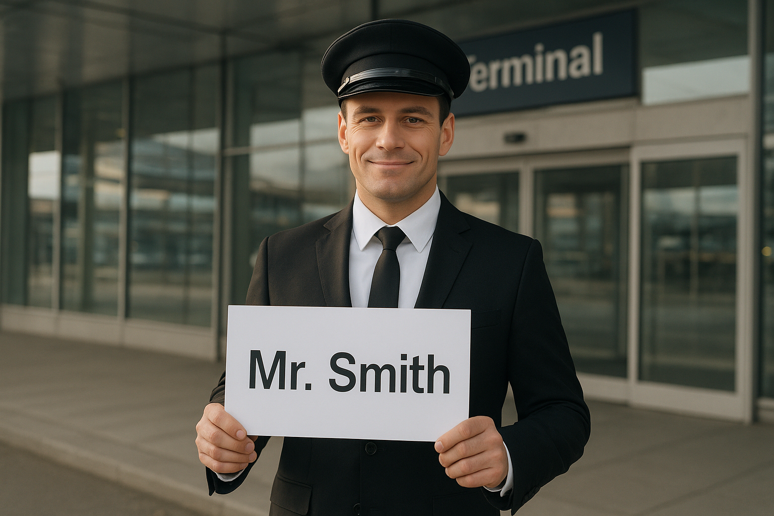 Chauffeur greeting a traveler for an airport car service pickup in Charlotte