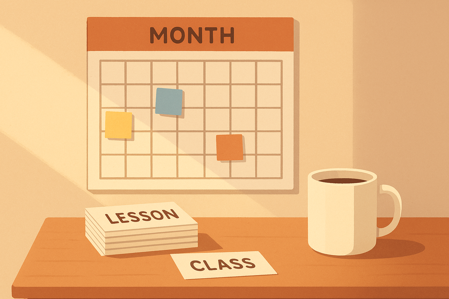Classroom planning calendar used alongside weekly core word handouts