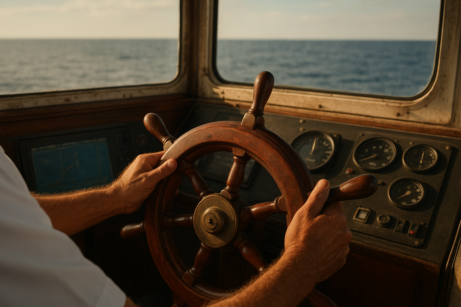 Captain navigating offshore waters during a private deep sea fishing charter