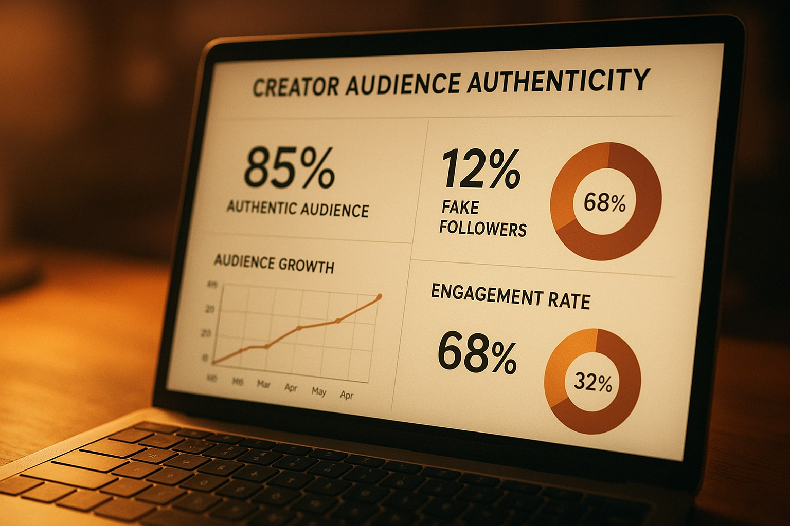 Audience authenticity report on a laptop screen used to vet creators before a campaign