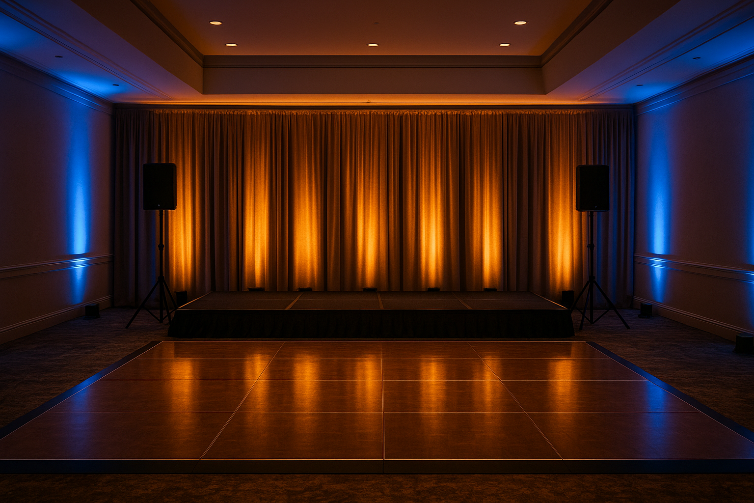 Fully staged event lighting and sound setup completed after an AV equipment consultation
