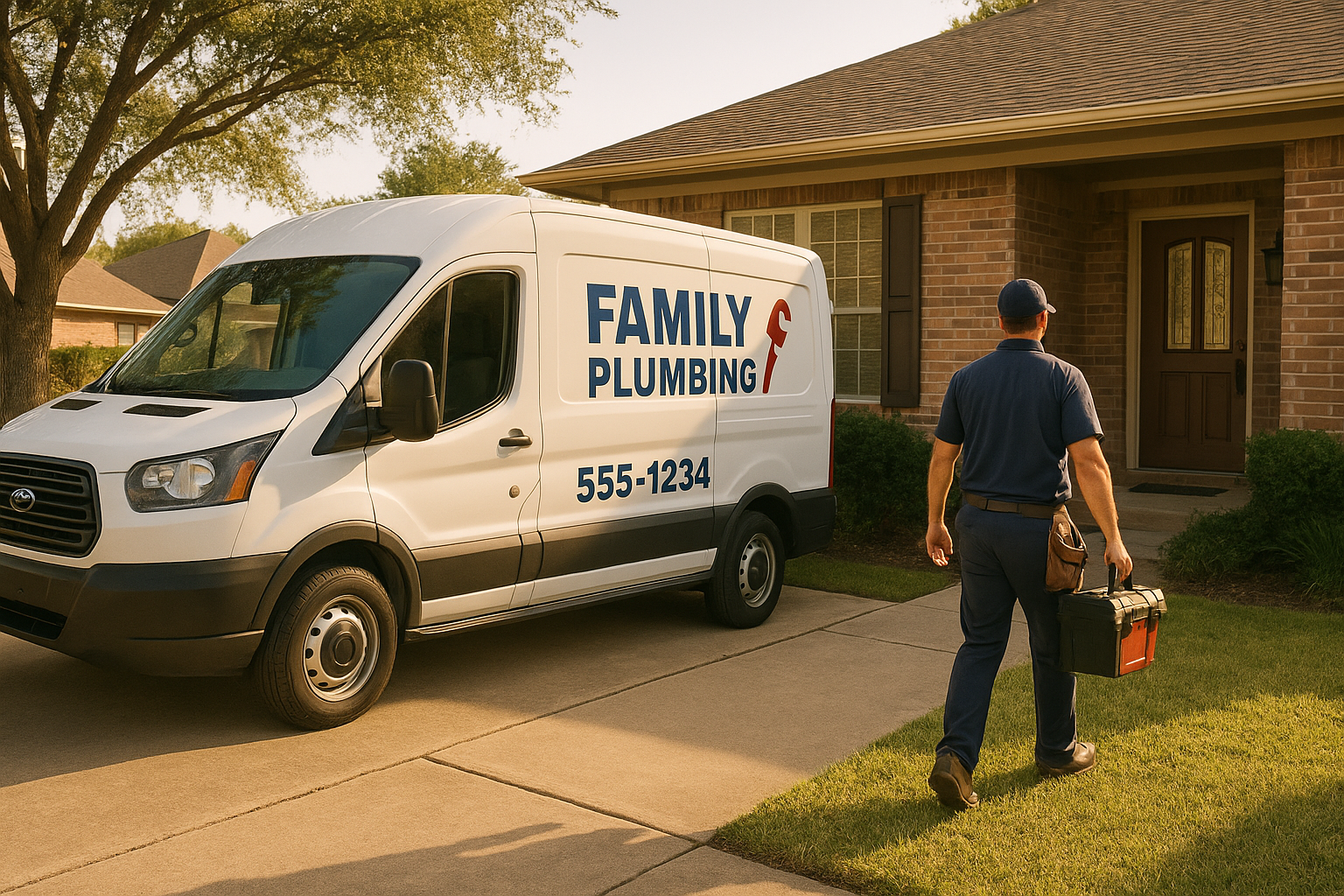 5c2a63bb_plumbing-team-terrell-tx-home Family-owned plumbing team arriving to discuss repiping services Terrell TX homeowners requested