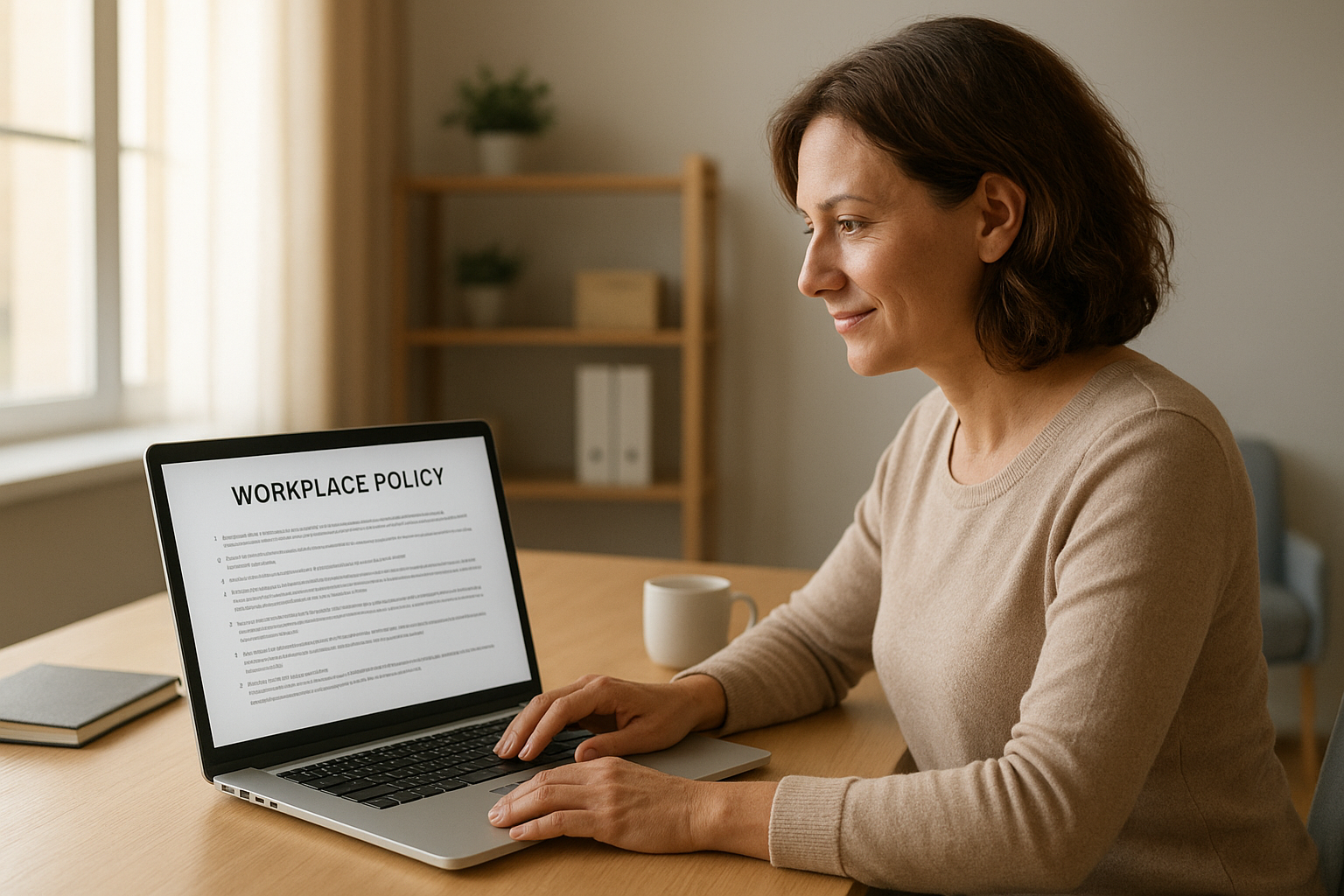 Small business owner customizing an HR policy template on a laptop