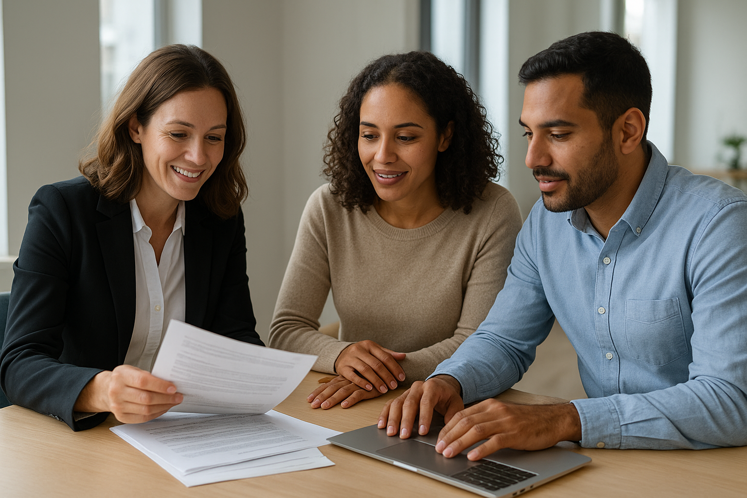 Real estate agent discussing investment property strategy with clients