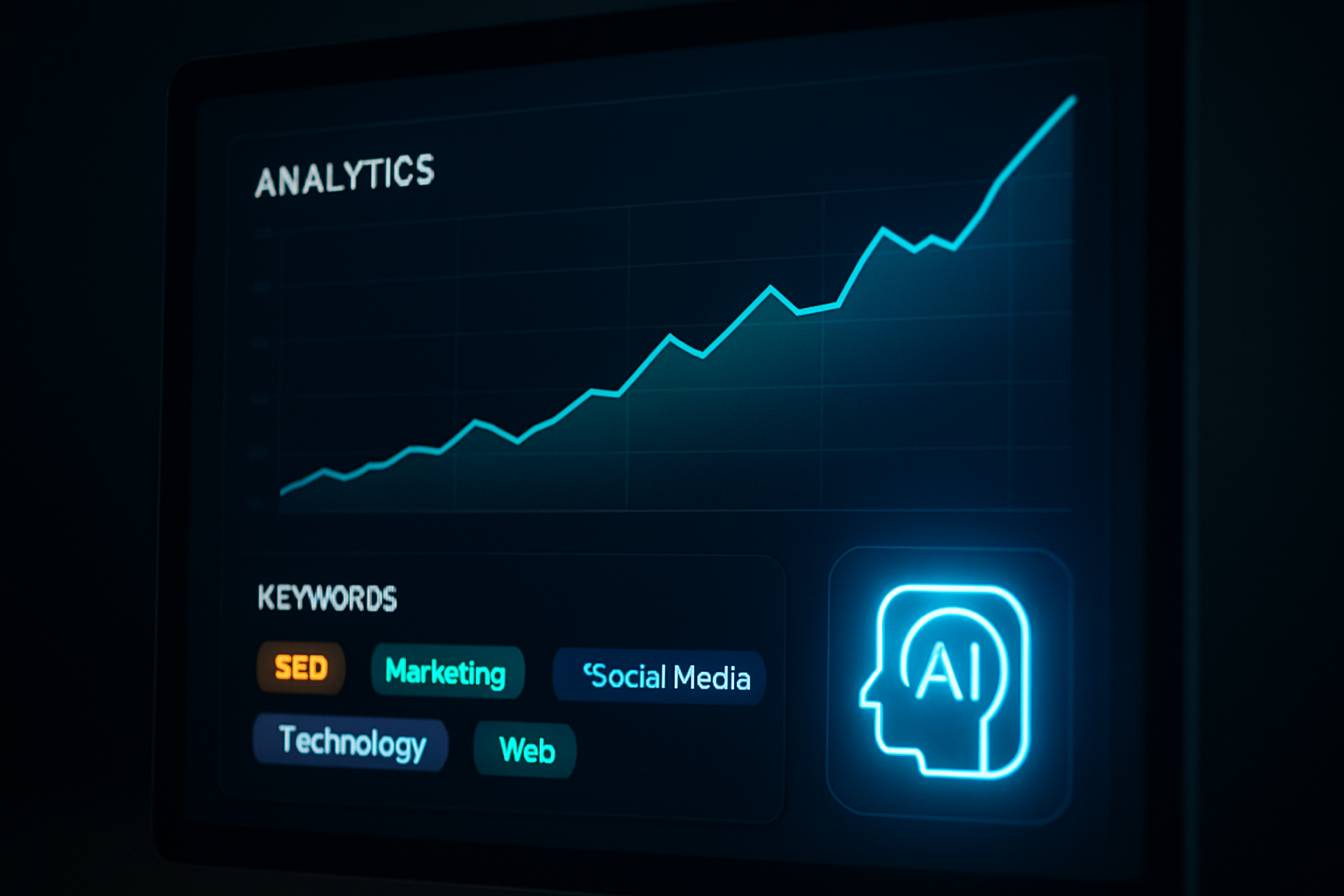 Analytics dashboard displaying AI SEO tool performance metrics
