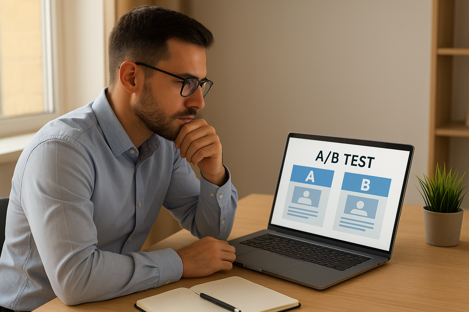 Marketing professional reviewing A/B test results on an online performance optimization platform