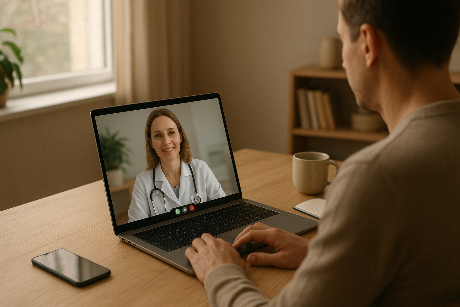 Patient having an online orthotic consultation with a podiatrist through a laptop video call
