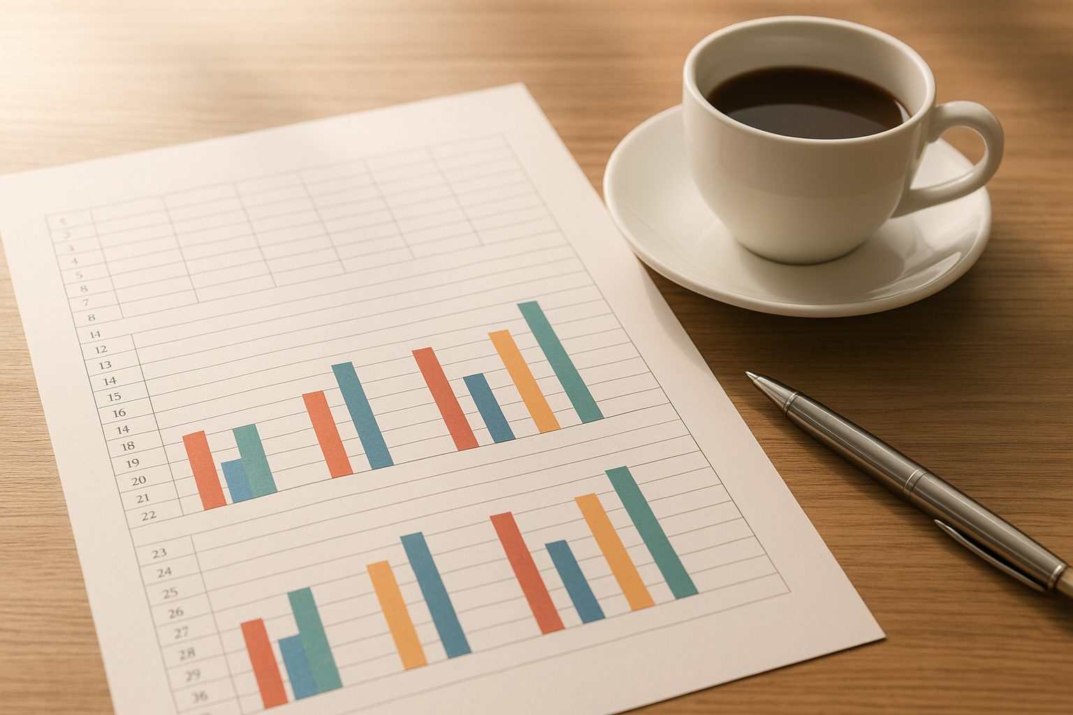Printed spreadsheet showing turnover and hiring charts used for HR metrics for small businesses