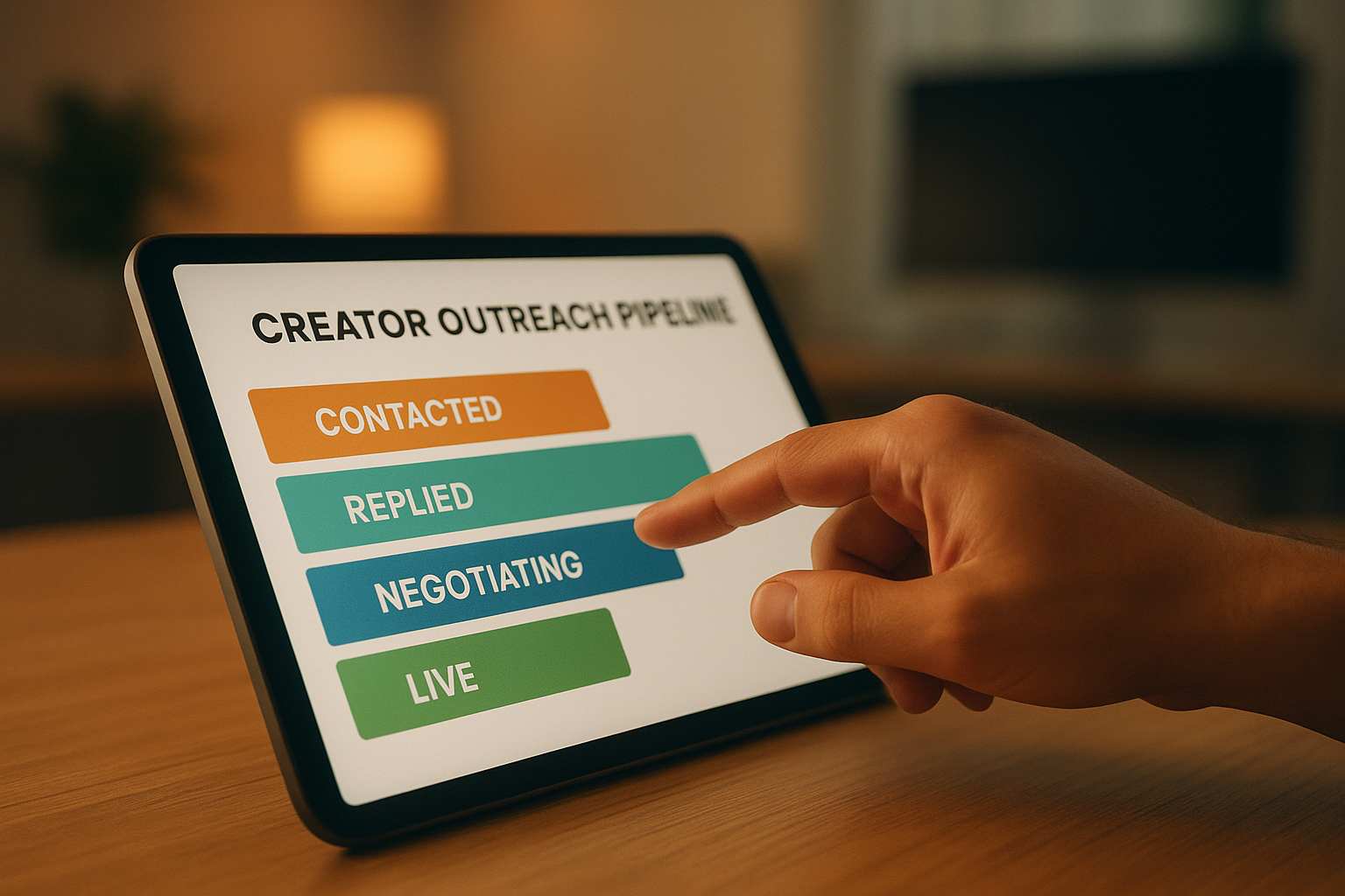 Creator outreach pipeline shown on a tablet during influencer relationship management