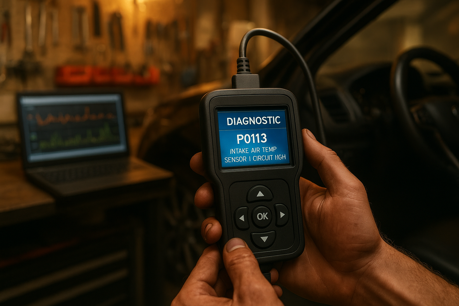 mechanic using OBD diagnostic scanner during a car repair appointment in Brea