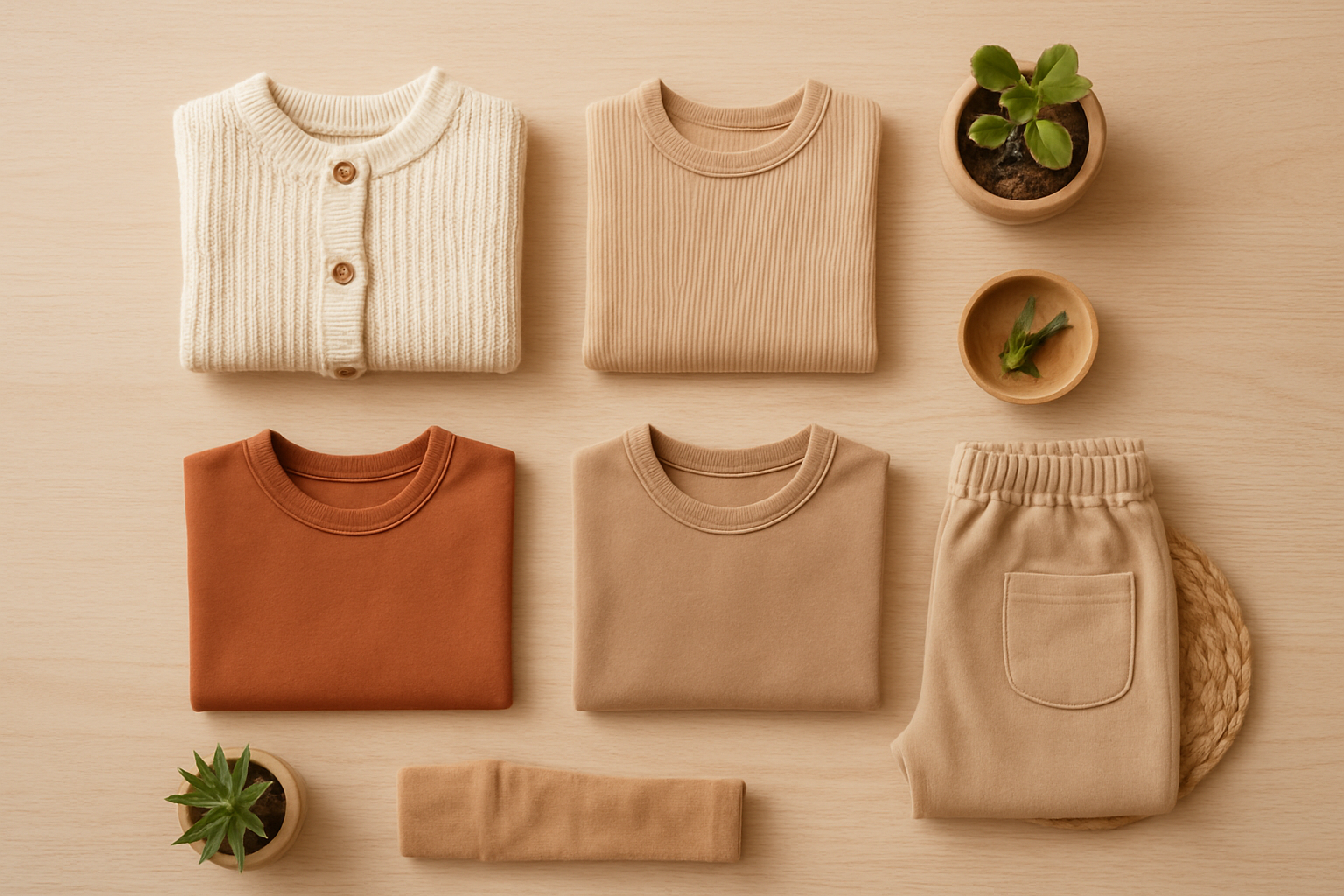 Curated premium children's clothing items laid out representing a kids clothing rental subscription bundle