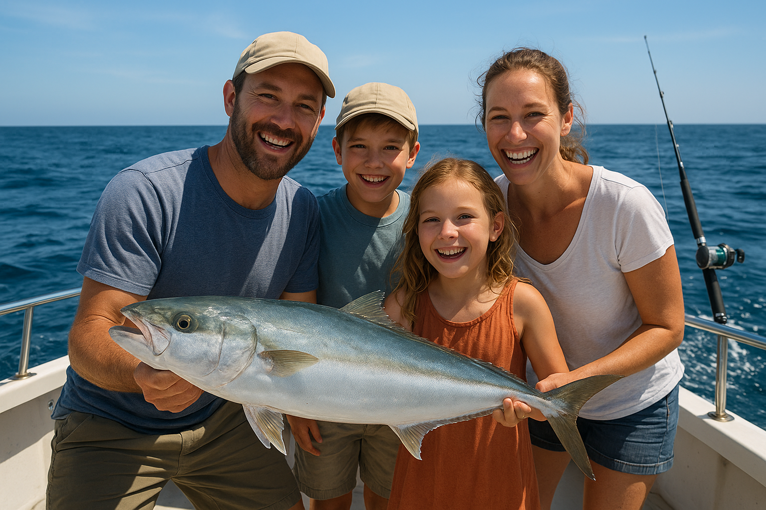 Family enjoying a private offshore fishing charter in the Gulf Stream near North Myrtle Beach