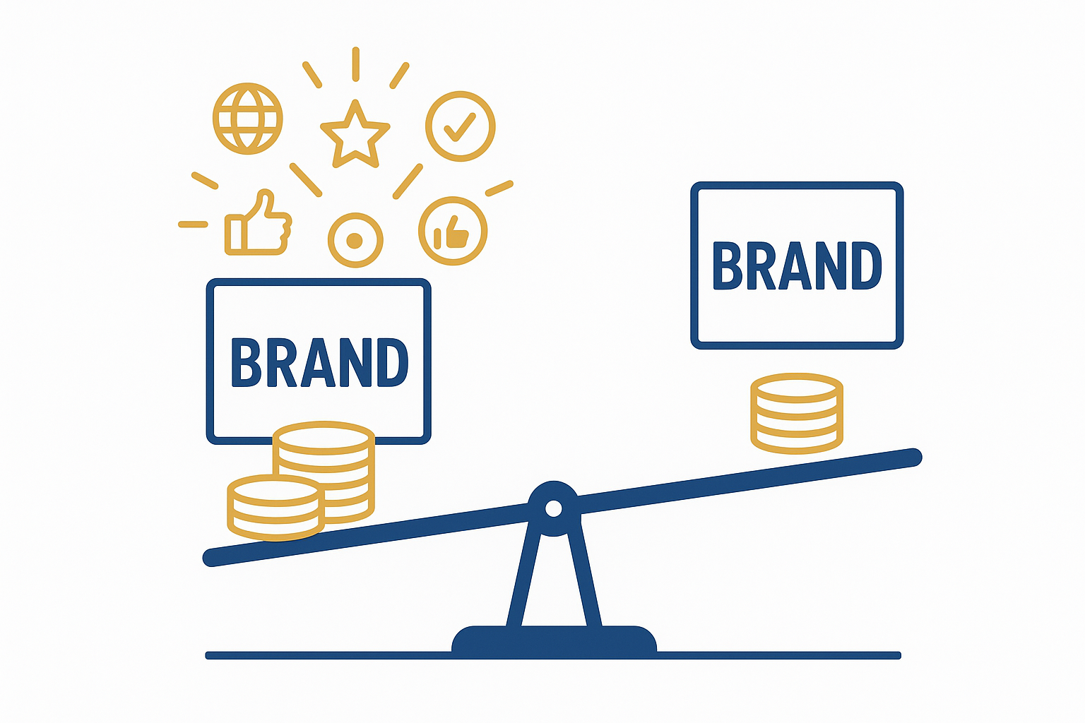 Comparison illustration showing strong versus weak brand authority signals on a scale