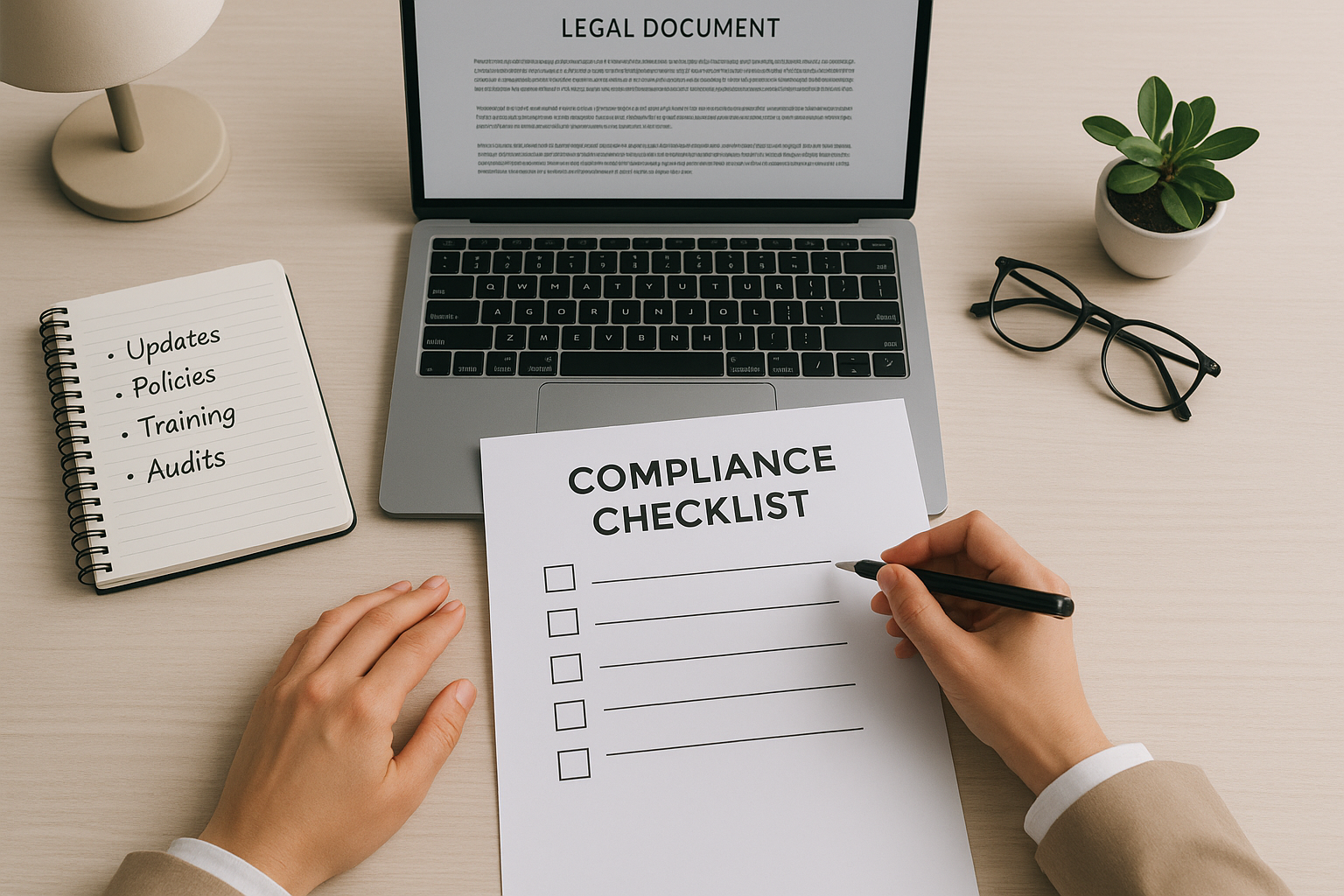 HR manager reviewing employer legal obligations checklist including mandatory employee benefits and FMLA requirements