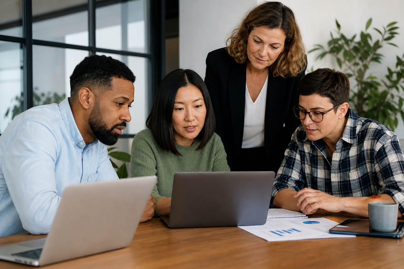 Small business leadership team planning HR growth strategy during a meeting