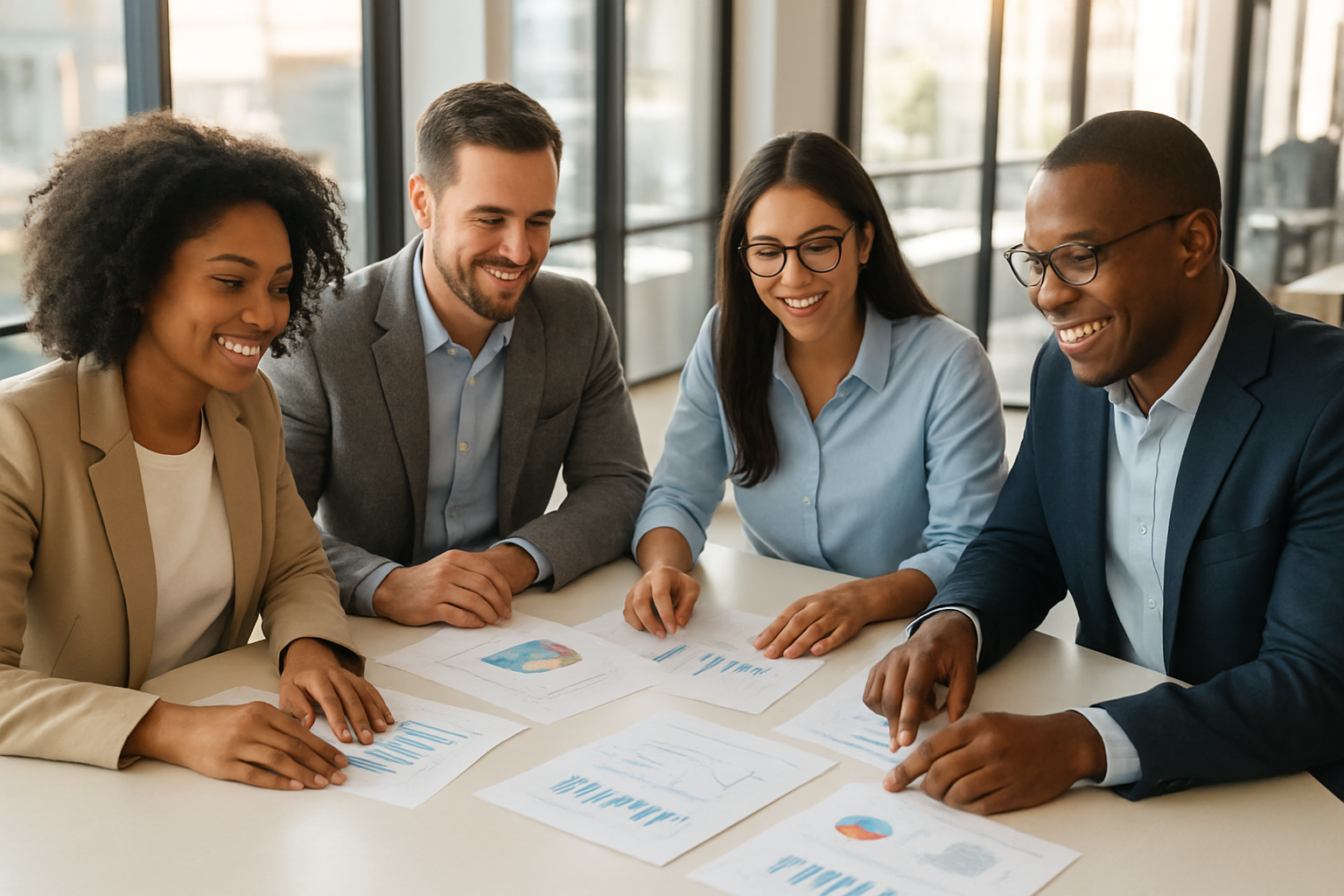 Human capital firms team collaborating on workforce strategy around a conference table