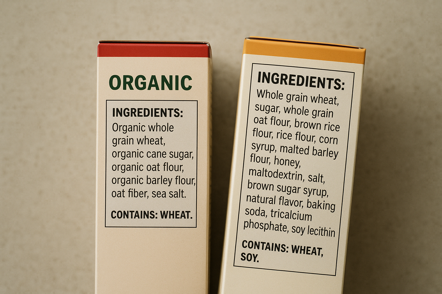 Comparison of ingredient labels between organic and conventional kids cereal