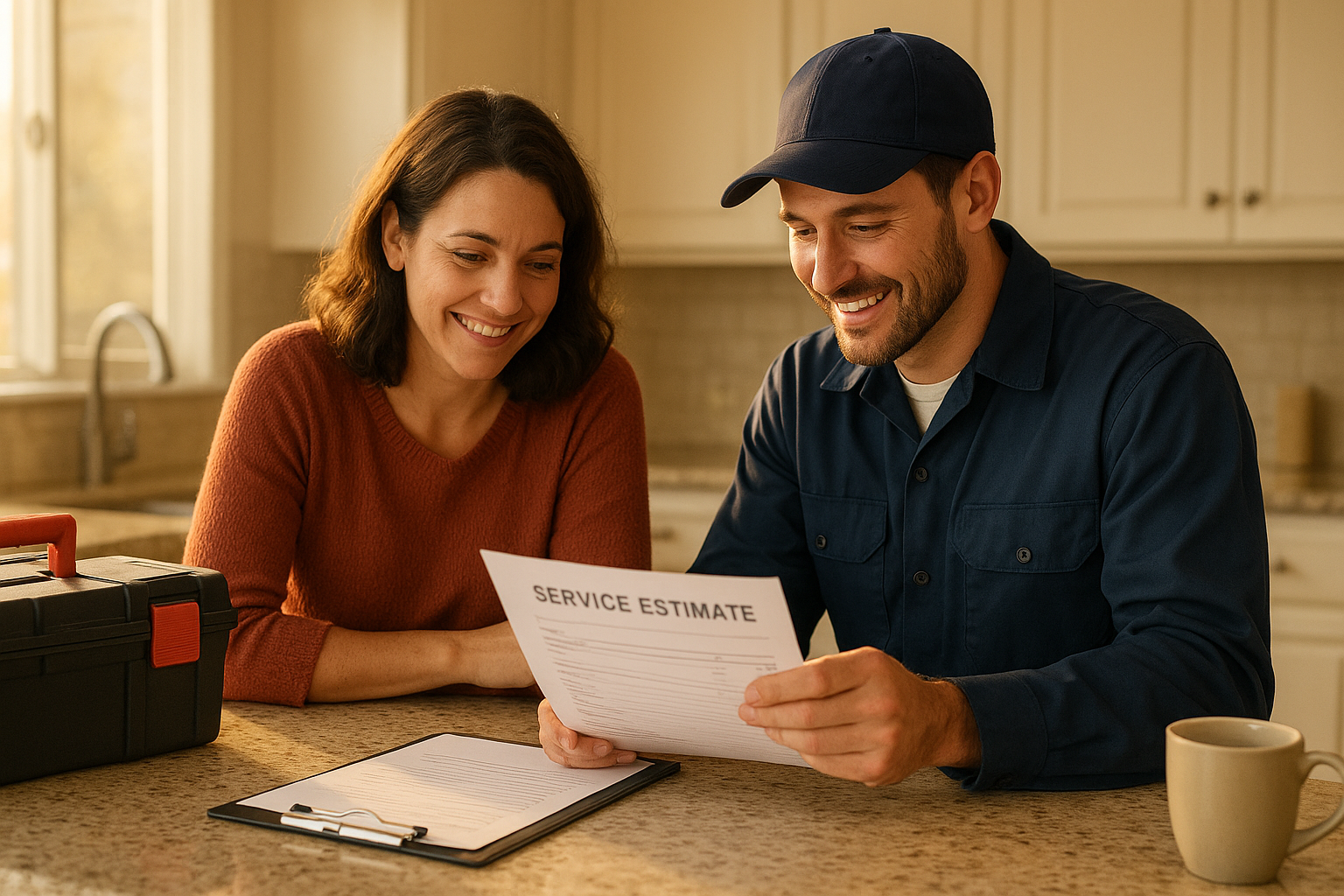 Homeowner reviewing a transparent repair quote for affordable appliance repair