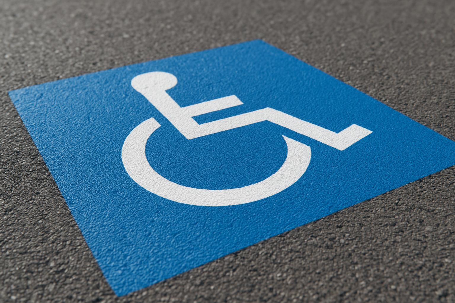 Close-up of an ADA-compliant accessible parking stall marking painted on asphalt