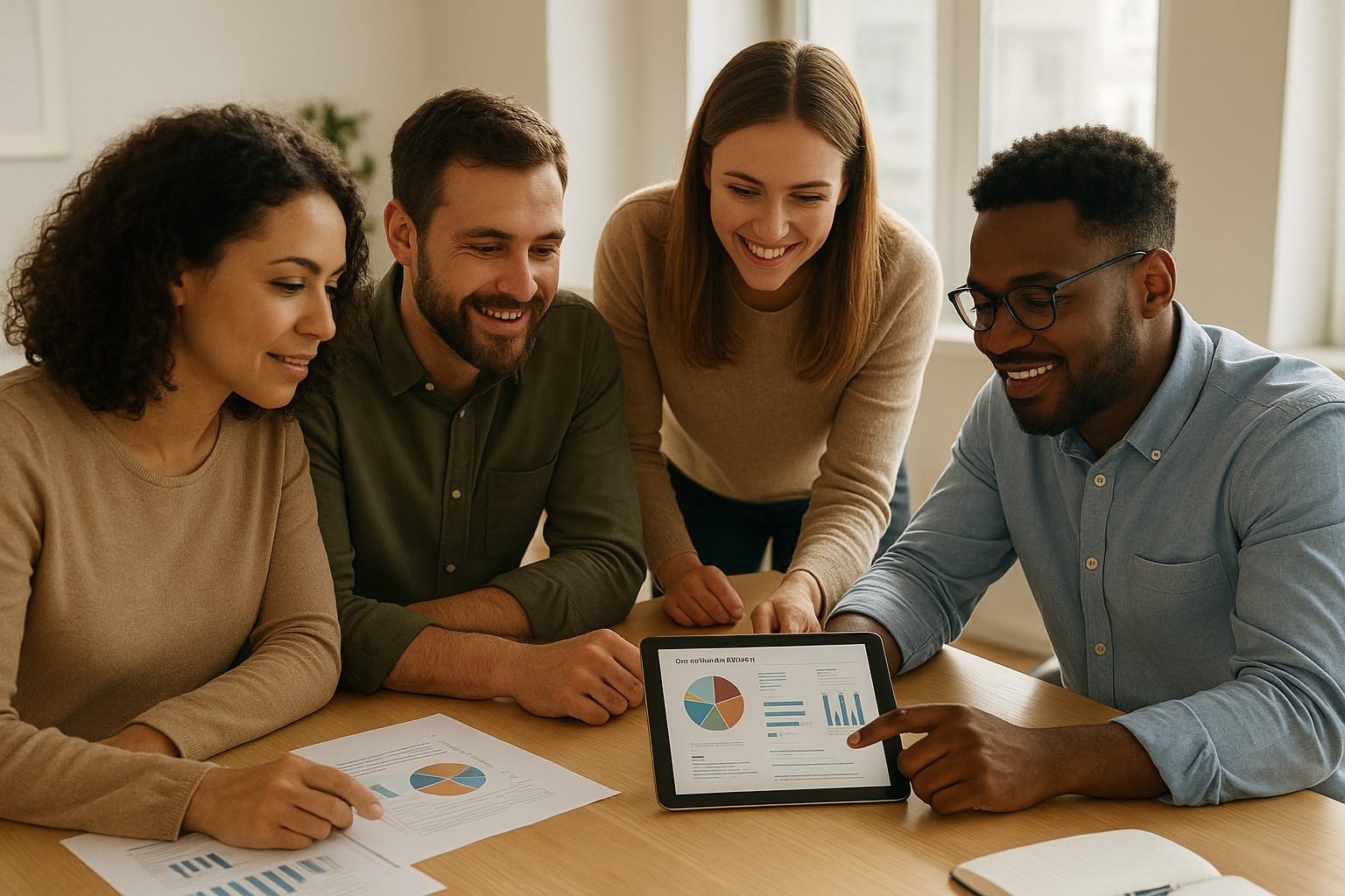 Marketing team reviewing automated SEO recommendations on a tablet