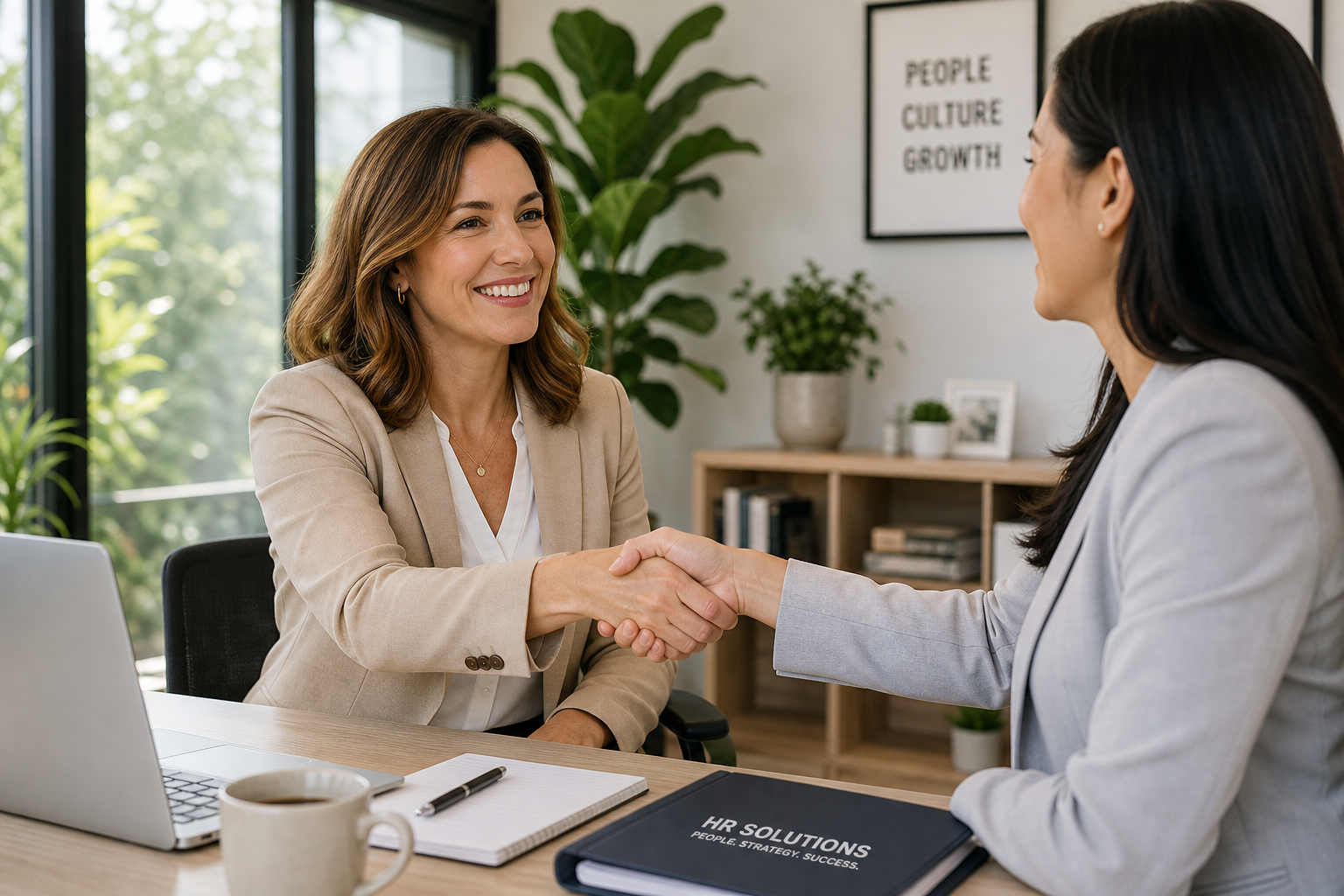 Small business owner partnering with an HR consultant to support company growth