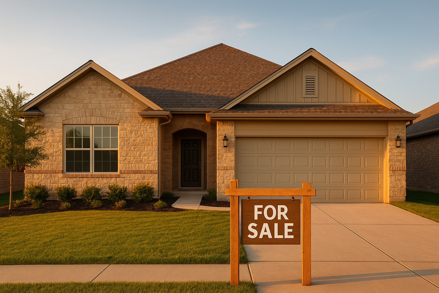 Suburban San Antonio home with a for-sale sign listed on the MLS