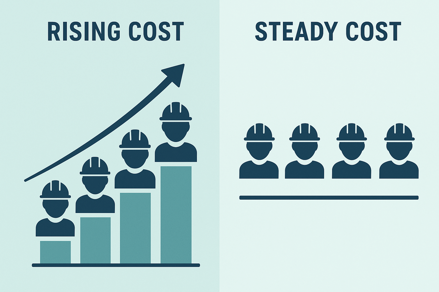 Comparison chart of rising per-technician software costs versus flat-rate field service software pricing