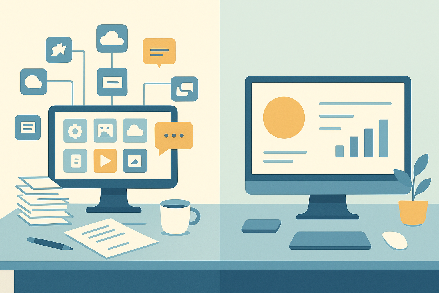 Visual comparison showing scattered software tools versus one unified platform dashboard