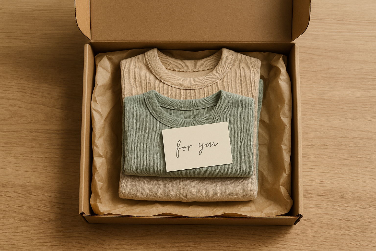 Children's clothing rental bundle packed in an eco-friendly shipping box ready for delivery