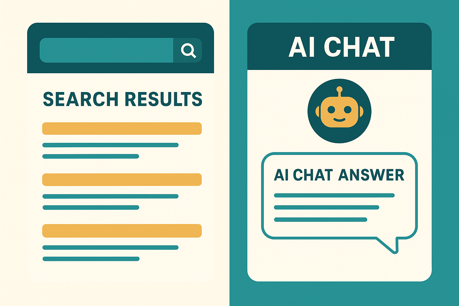 Comparison of traditional search results and AI-generated answer engine results